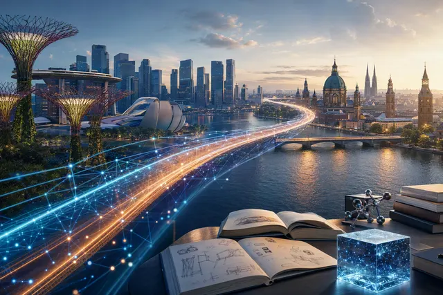AI-generated editorial illustration for NUSX’s Singapore–Munich deep-tech partnership