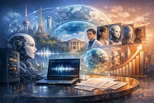 展示Luna-TTS语音生成、并行扩散Token和实时语音交互概念的AI插画