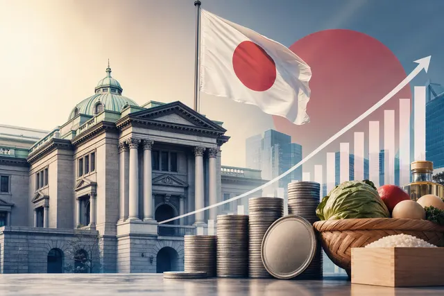 AI-generated editorial illustration accompanying analysis of Japan’s inflation and Bank of Japan interest rates