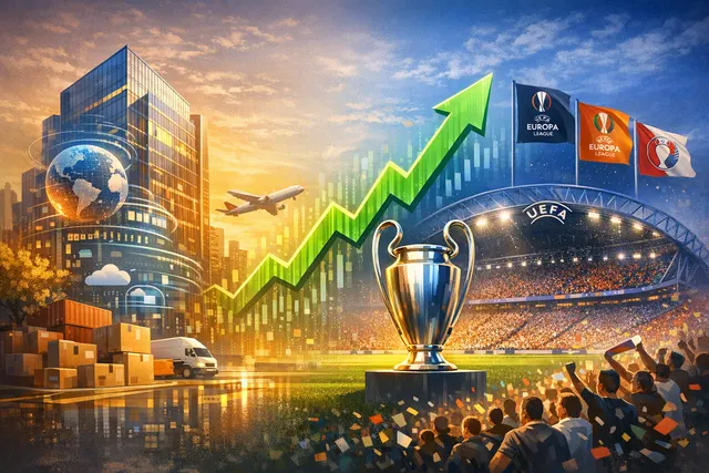 Artistic editorial image depicting Alibaba's AI and cloud technologies converging with European football stadiums, symbolizing the landmark UEFA partnership.