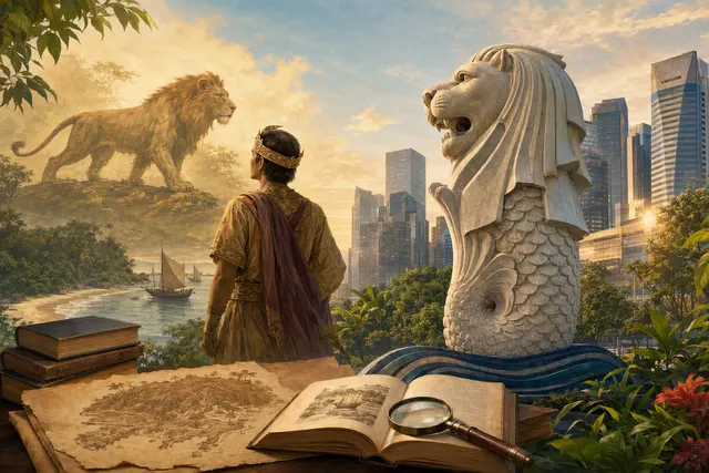 Illustration representing Singapore’s Lion City name and the legend of Sang Nila Utama
