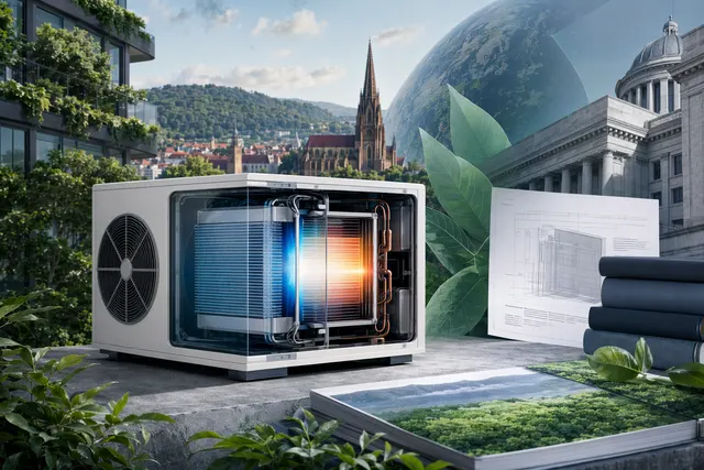Concept illustration of solid‑state electrocaloric cooling technology replacing traditional compressor HVAC systems