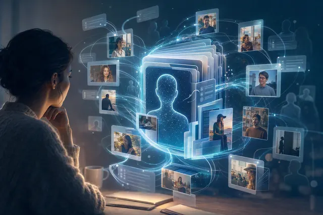 Illustration representing an AI assistant organizing information about a user’s social connections