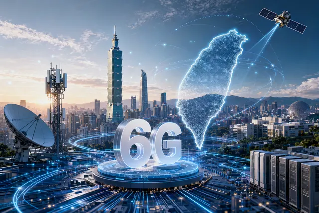 Concept illustration of Taiwan’s future 6G wireless network with satellites and advanced antennas