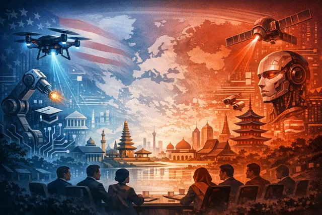 Conceptual image representing the US AI Spark initiative and US-China AI competition in Southeast Asia