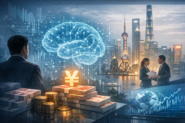 Editorial illustration representing DeepSeek’s reported pre-IPO funding round and planned Shanghai listing