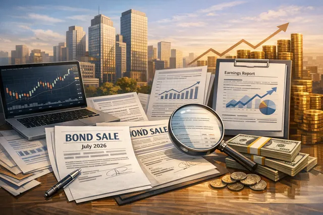 Goldman Sachs building with financial charts and bond data overlay
