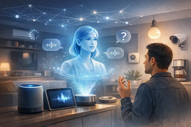 Illustration of a generative AI assistant struggling to control smart-home lights and devices