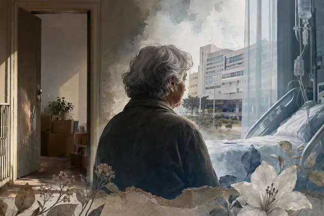 Editorial illustration accompanying a report on Maricarmen Abascal and housing protests in Madrid