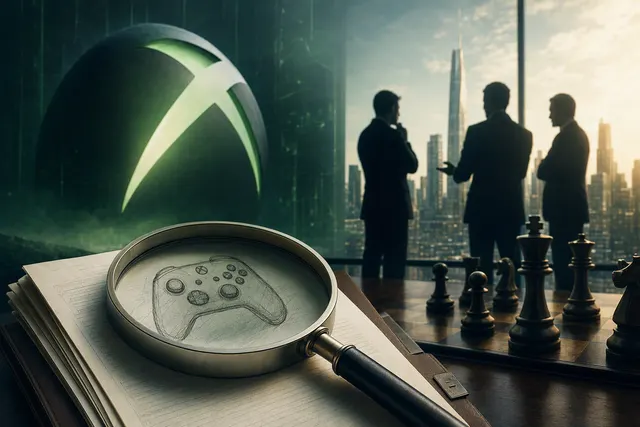 Editorial illustration representing a possible acquisition of Microsoft’s Xbox business.