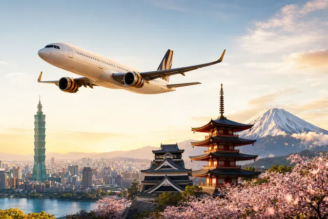Illustration of a Tigerair Taiwan aircraft highlighting new Japan routes and themed Momotaro livery concept