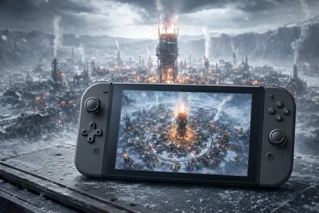 Editorial illustration accompanying news of Frostpunk’s October 19 Nintendo Switch release