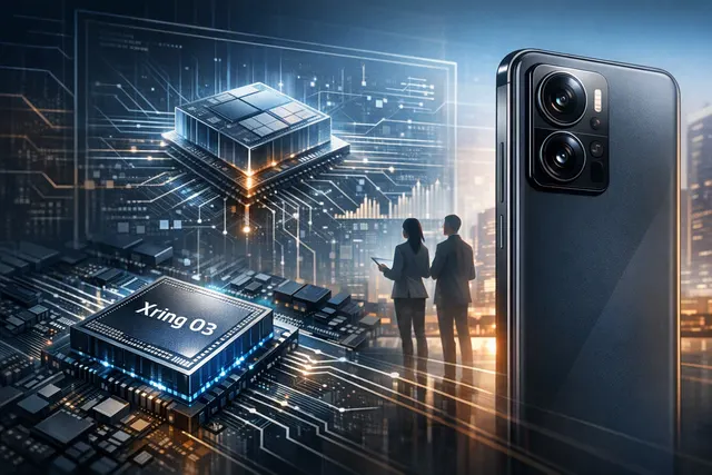 Conceptual illustration of Xiaomi’s Xring O3 smartphone processor powering a premium foldable phone