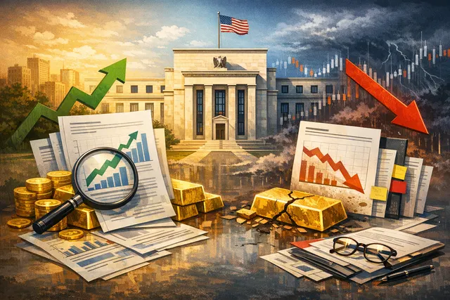 Gold bar and US dollar banknotes on a financial chart background, representing the gold price outlook after a hawkish Federal Reserve decision.