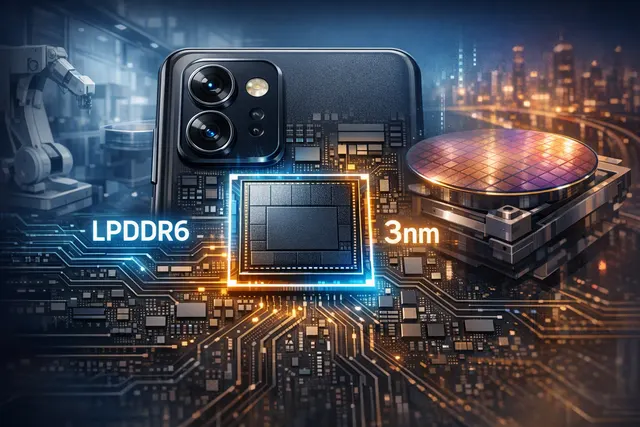 Editorial illustration of Xiaomi’s XRing O3 smartphone processor with a 3nm chip design and LPDDR6 memory