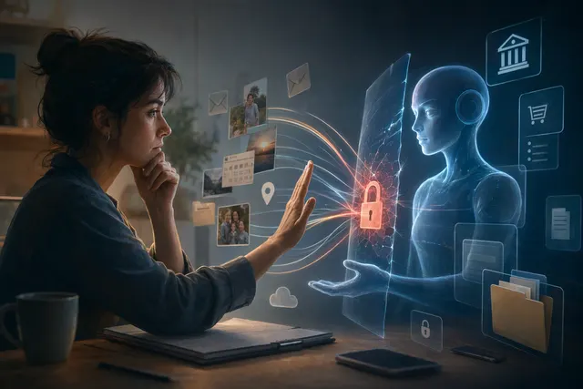 Illustration representing the privacy and security concerns around personal AI agents accessing connected accounts