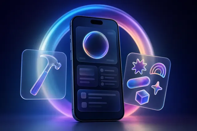 Abstract Liquid Glass-style Apple Developer app concept with WWDC 2026 visual elements