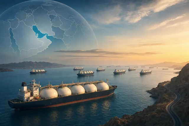 Illustration of LNG carriers near Qatar as the country prepares for possible exports through the Strait of Hormuz