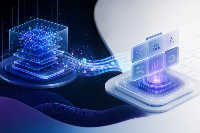 Conceptual illustration of AI agents connecting enterprise workflows with data and decisioning platforms