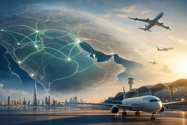 Passenger aircraft flying above the Gulf region as airlines rebuild routes after airspace reopening