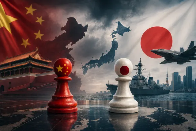 Illustration of rising military tensions between China and Japan over defense spending