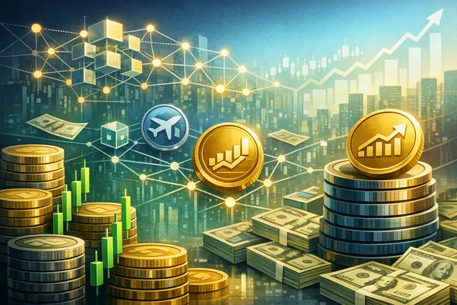 Illustration of Robinhood Chain tokenized stocks, DeFi liquidity and blockchain growth