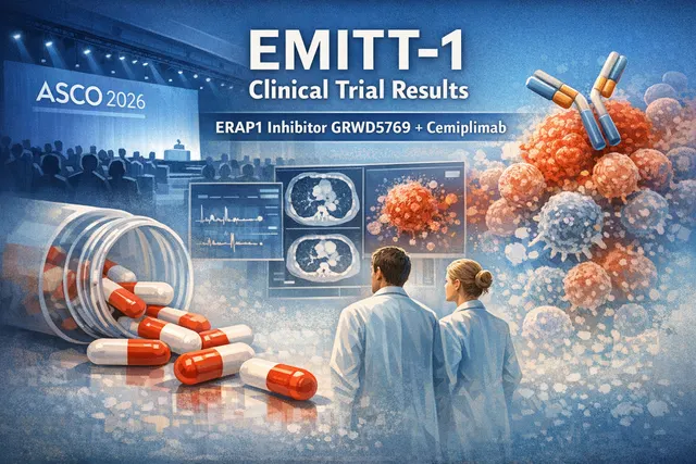 Abstract visualization of ERAP1 inhibition reshaping tumor antigen presentation on cancer cells, symbolizing the mechanism of GRWD5769 in immuno-oncology