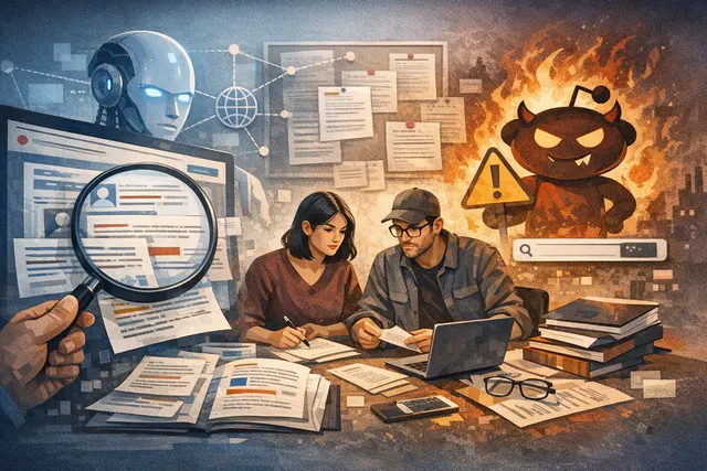 AI-generated illustration symbolizing AI search poisoning and the spread of misinformation through user-generated content