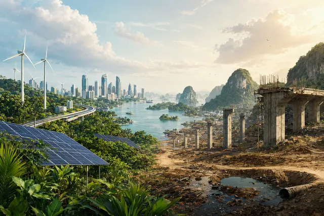 Illustration of Southeast Asia’s renewable energy infrastructure and grid bottlenecks affecting green investment deployment