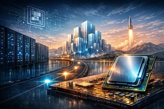 A conceptual illustration comparing Intel Xeon 7 Diamond Rapids and AMD EPYC Venice server CPUs, highlighting their core architectures and launch timelines.