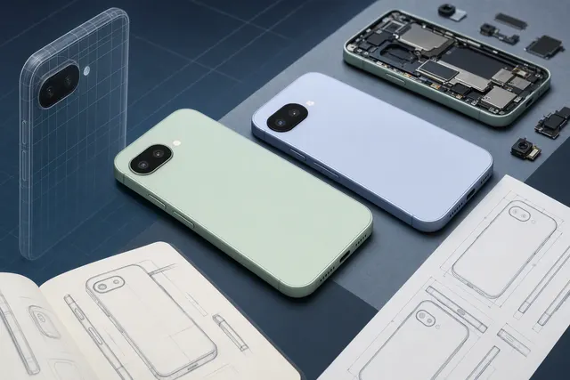 AI-generated illustration of a phone inspired by leaked Pixel 11a CAD renders, shown in purple