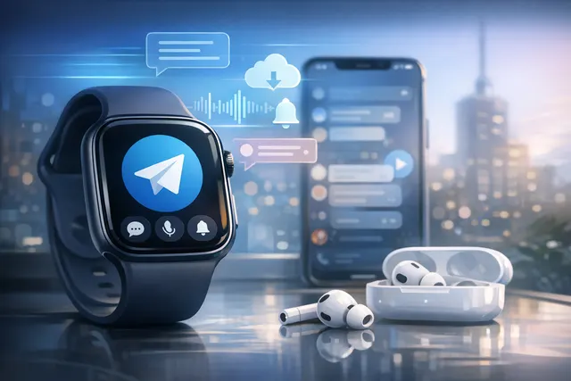 Telegram Apple Watch app interface showing chat list on a wearable device in 2026