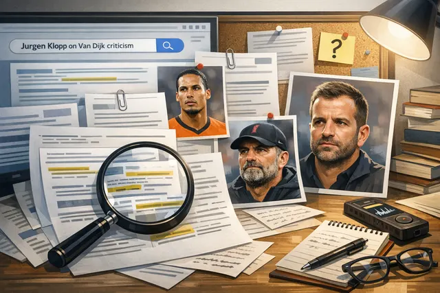 Editorial illustration of Jurgen Klopp defending Virgil van Dijk during the 2026 FIFA World Cup punditry debate.