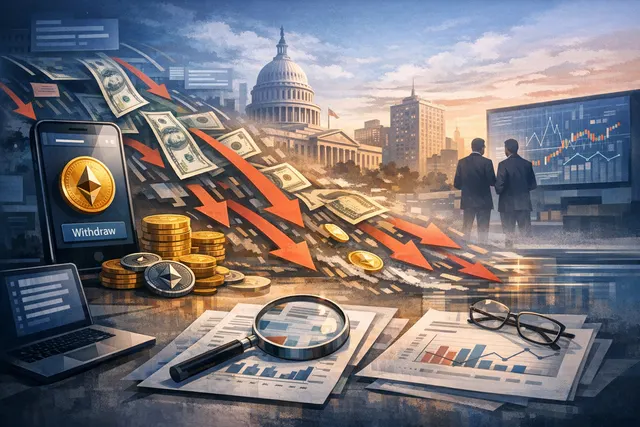 An AI-generated editorial hero image showing a stylized Ethereum logo with a downward trending chart and EU flag elements, representing the MiCA regulation impact on Binance and ET