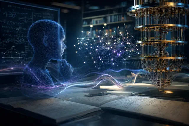 AI-generated editorial illustration representing the design of quantum circuits