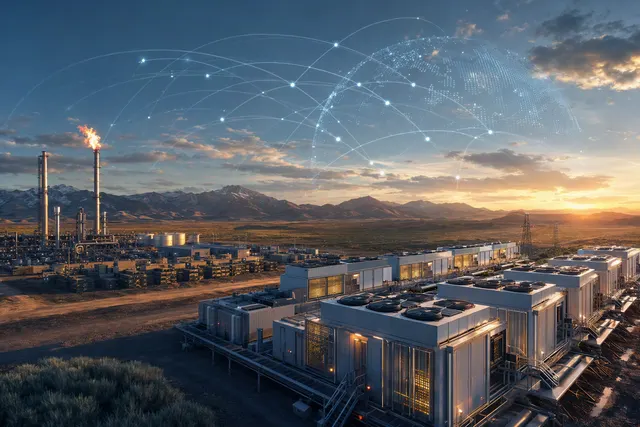 Editorial illustration of Crusoe’s AI cloud infrastructure funding and data-center expansion