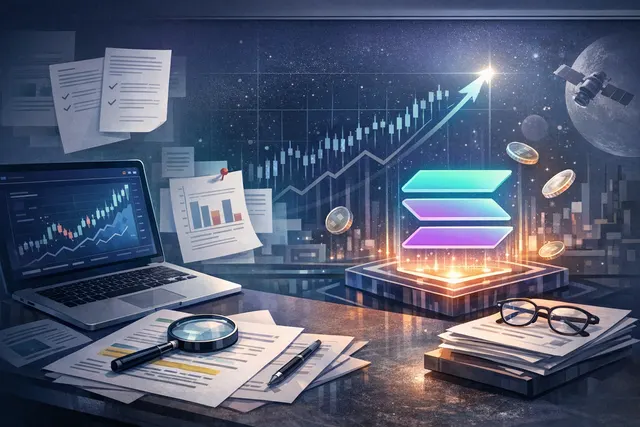 Solana blockchain ecosystem milestones July 2026 featuring RWA growth, stablecoin supply, and SOL price chart