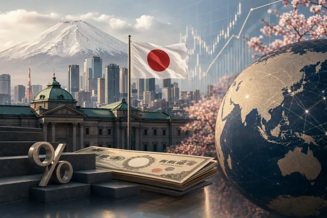 Editorial illustration of Japan’s bond-market shift and its effect on global capital flows