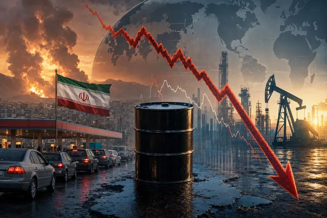 Editorial illustration representing global oil supply disruption and diesel-market pressures
