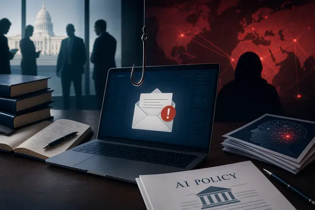 Illustration of a phishing email impersonating an AI policy expert to target researchers