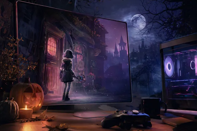 AI-generated editorial illustration for the Sorry We’re Closed Halloween-week giveaway on Epic Games Store