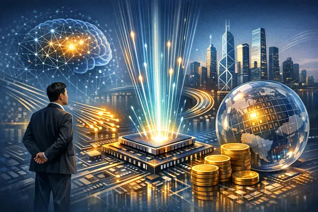 Fiber optic cables with glowing light signals replacing copper wires inside an AI data center rack, illustrating the photonics infrastructure boom.