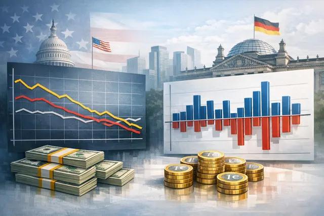 Government bond certificate superimposed on a financial chart showing a sharp selloff during a geopolitical crisis, with a military aircraft silhouette in the background.