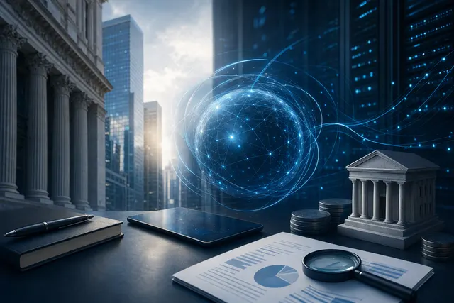 Illustration representing AI-assisted financial analysis, models, and presentation creation