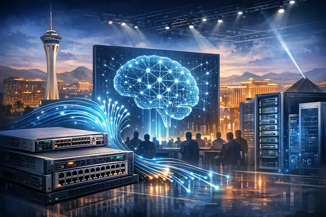 HPE Discover 2026 Las Vegas conference keynote showing new AI networking switches, Juniper brand integration, and self-driving network vision.