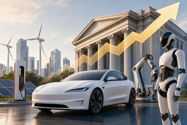 AI-generated editorial illustration accompanying an analysis of Tesla’s Fitch credit rating