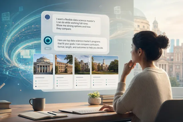 Illustration representing the edX app integrated inside ChatGPT for discovering online university programs