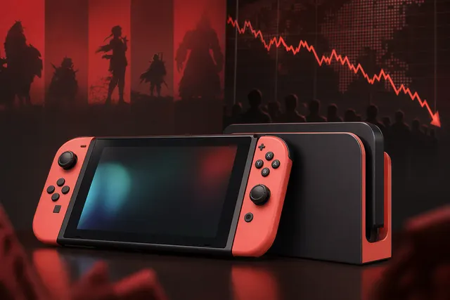 Editorial illustration representing Nintendo Switch 2 games, pricing, and market pressure