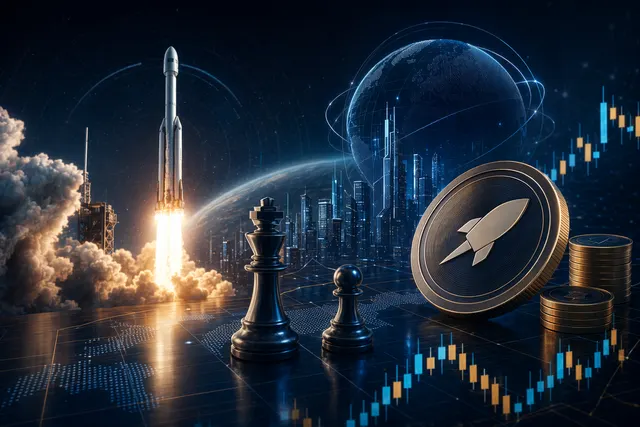 Concept illustration of crypto derivatives trading tied to a SpaceX IPO