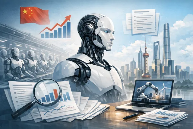 AI-generated illustration of a humanoid robot in an industrial setting, symbolizing the shift from pilot projects to commercial deployment in China's robotics industry.